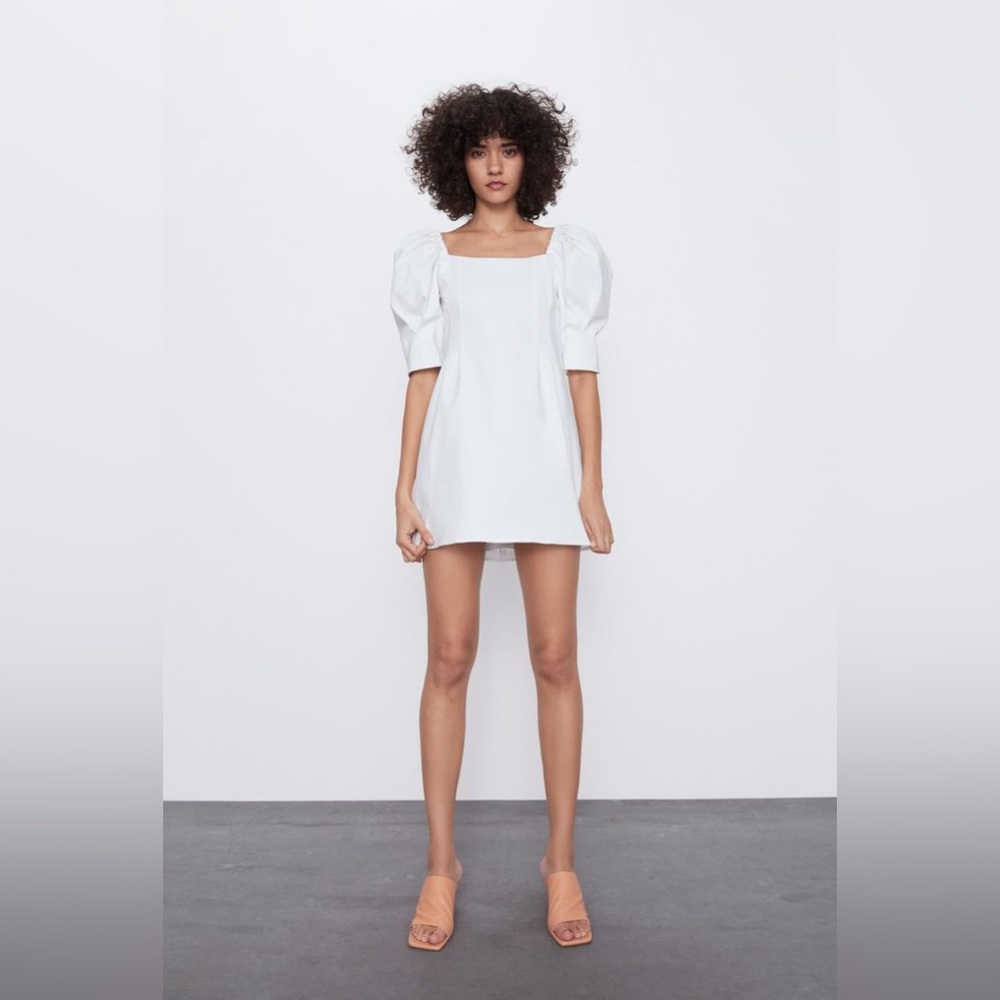 Zara White Puff Sleeve Dress